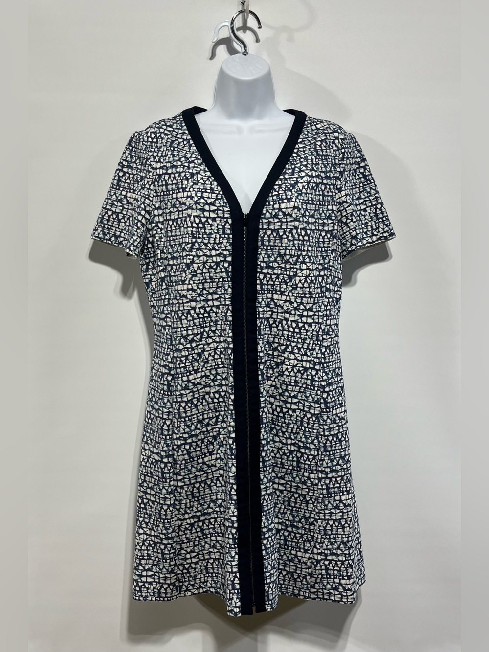 Tory Burch Geometric Print Zip-Front Ponte Dress With Pockets Size Large NWOT